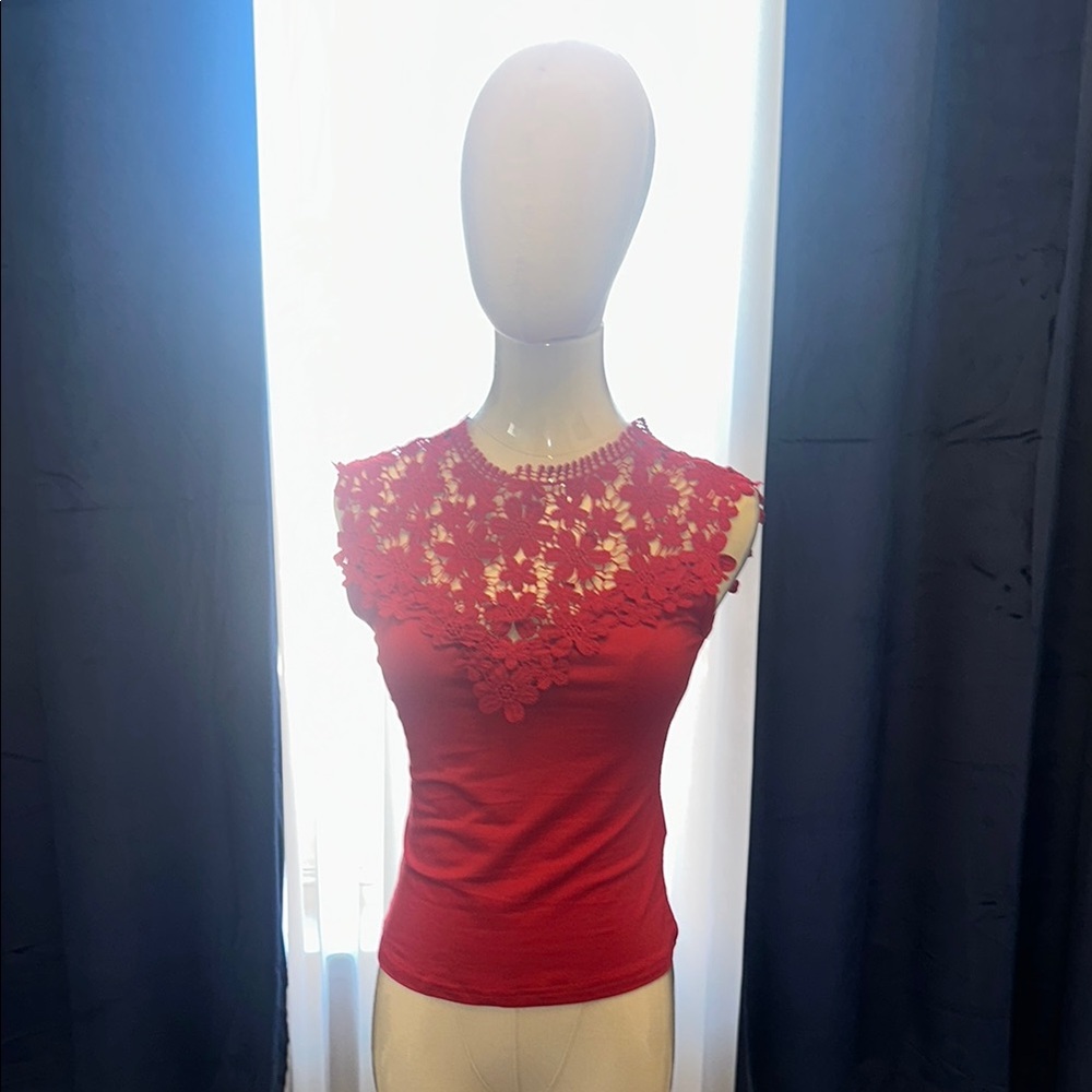 Elegant Red Lace Women's Top